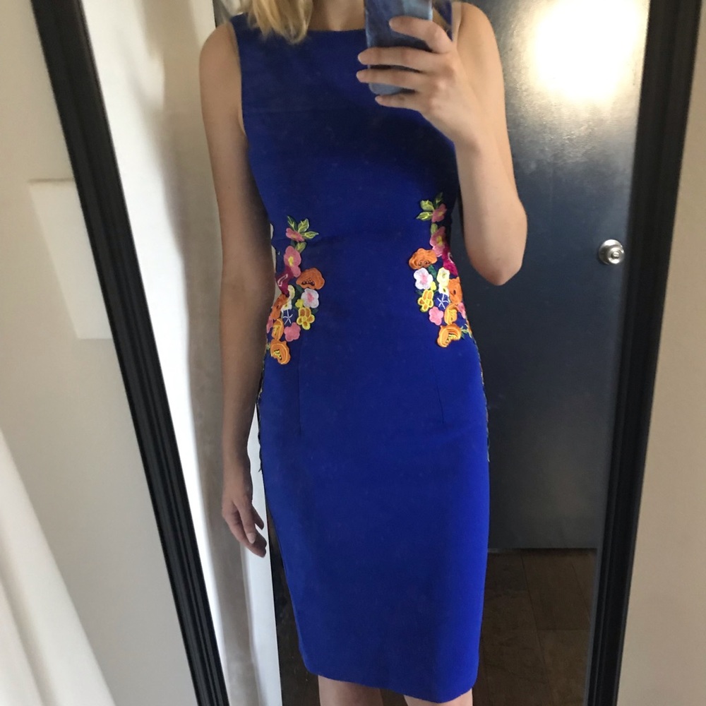 Chi Chi London blue cocktail dress with flowers